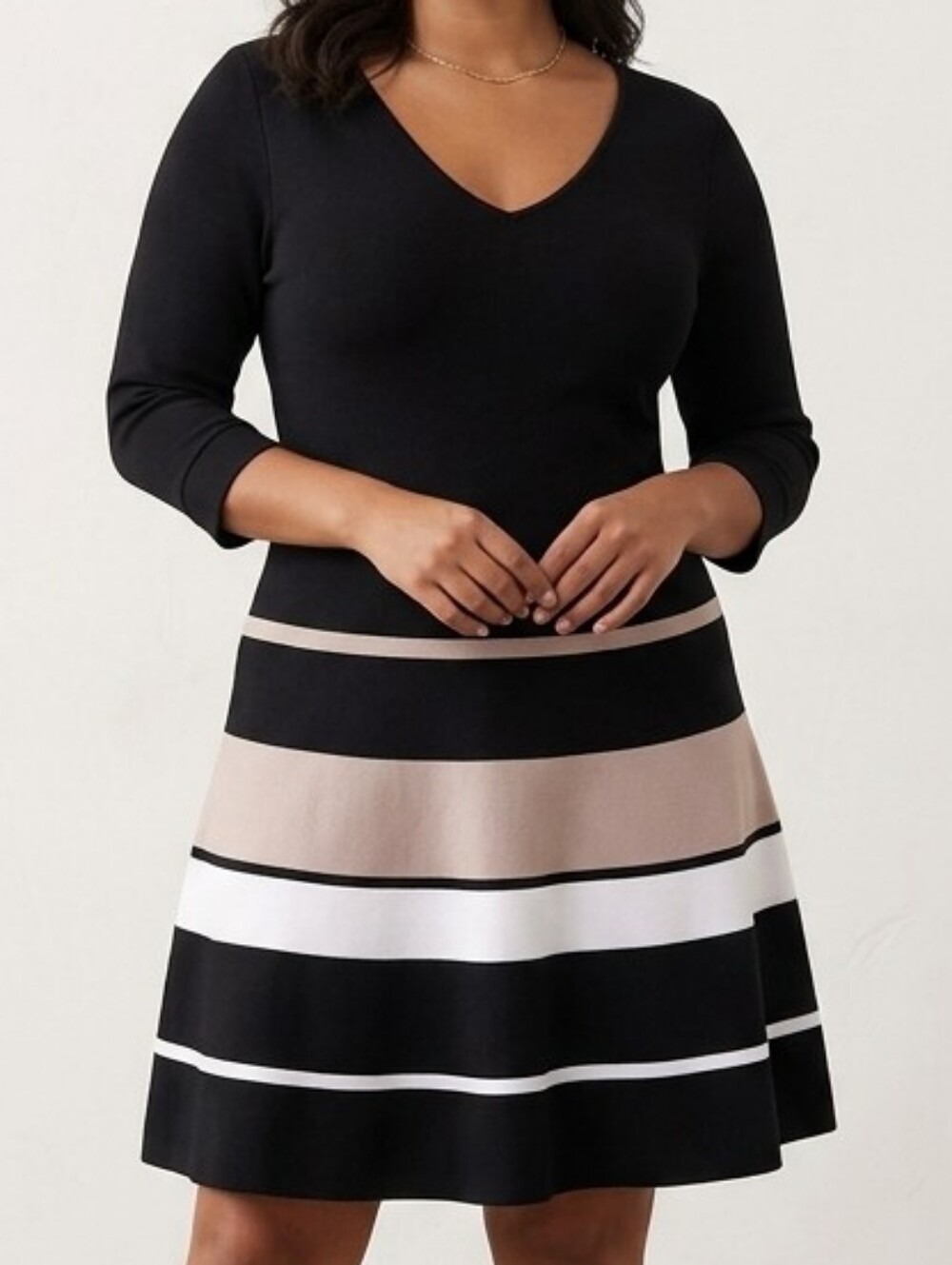 Sandro Ferrone Black and Pink Striped 3/4 Sleeve Dress
